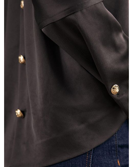 Reiss Blue Satin Button-Back Long-Sleeve Top
