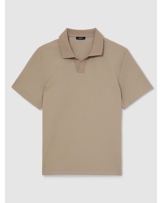 Reiss Brown Textured Open-Collar Polo Shirt for men