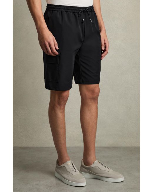 Reiss Gray Drawstring Technical Cargo Shorts for men