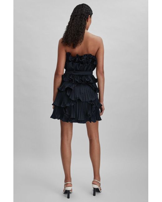 AMUR Black Strapless Ruffle Mini Dress