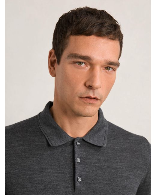 Reiss Gray Derby Marl Merino Wool Long-Sleeve Polo Shirt for men