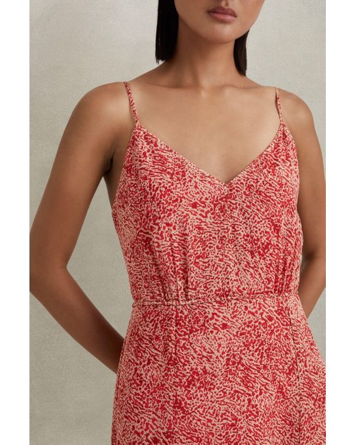 Reiss Red Olivia Floral-print V-neck Woven Midi Dress