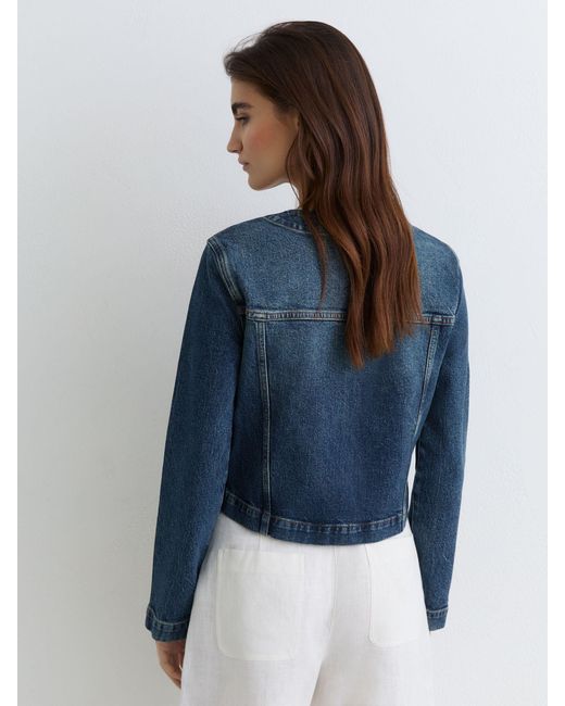 Reiss Blue Collarless Cropped Jacket