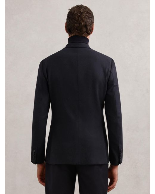 Reiss Blue Flannel Single-Breasted Blazer Tailored-Fit With Wool for men