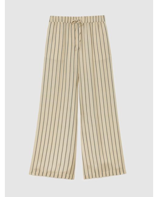 Reiss Natural Neutral & Lyocell Striped Wide-Leg Trousers