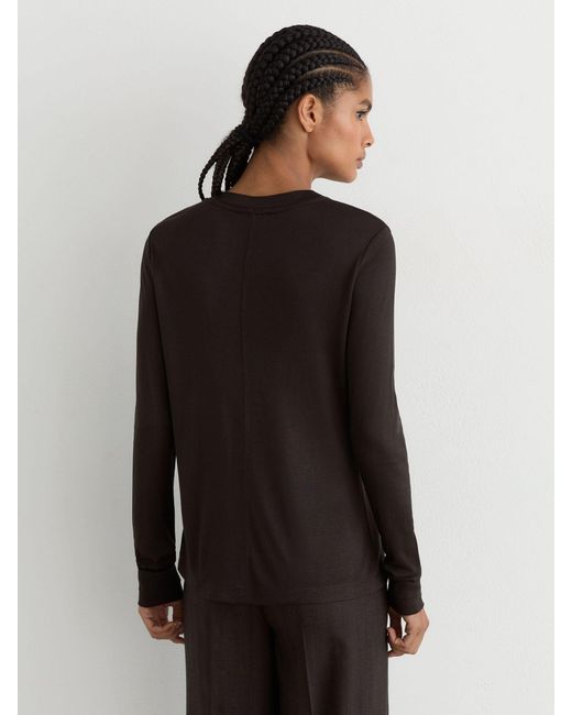 Reiss Black High V-Neck Long-Sleeve Top