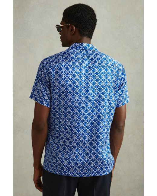 Reiss Tintipan - Bright Blue/white Printed Cuban Collar Shirt for men