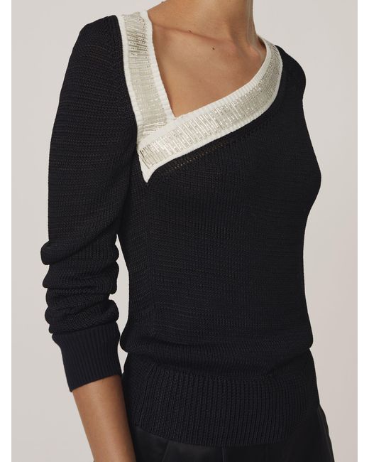 Reiss Black Bead-Detail Asymmetric Knit Jumper