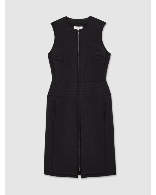 Reiss Mahlon - Black Quilted Zip-through Sleeveless Dress, Us 8