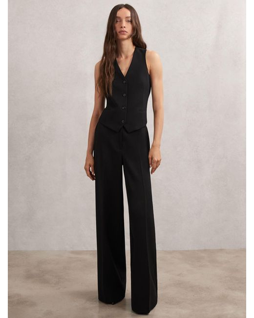 Reiss Black Single-Breasted Twill Waistcoat
