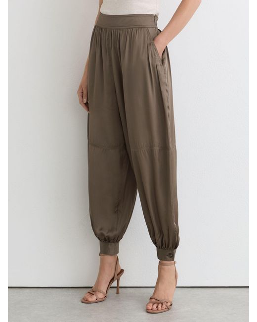 Reiss Brown Neave - Taupe Neutral Satin Balloon-leg Trousers, Us 14 L