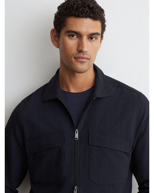 Reiss Blue Stripe Zip-Through Overshirt for men