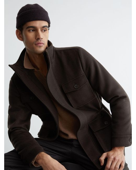 Reiss Black Wool-Blend Four-Pocket Jacket for men