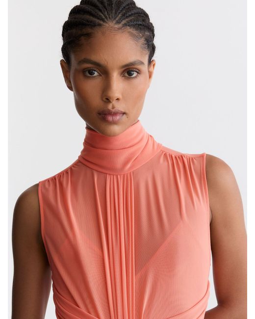 Reiss Red Sheer Ruched Sleeveless Maxi Dress