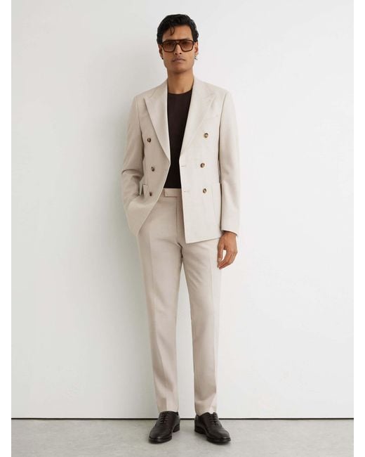 Reiss Natural Stone Belmont Tailored Fit Textured Suit Trousers With Wool for men