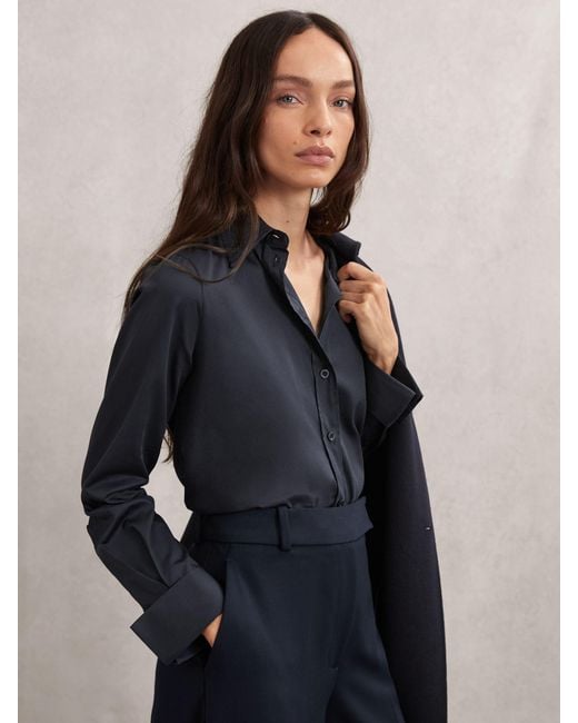 Reiss Blue Cotton-Sateen Folded-Cuff Shirt