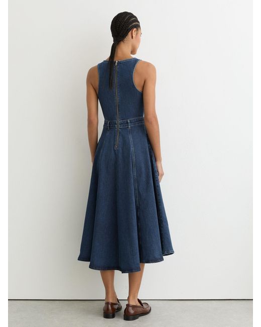 Reiss Rosie - Indigo Blue Denim Sleeveless Waisted Midi Dress, Us 0