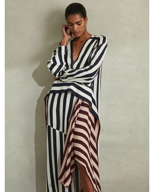 Reiss Nola - Navy/off White Colourblock Stripe Asymmetric