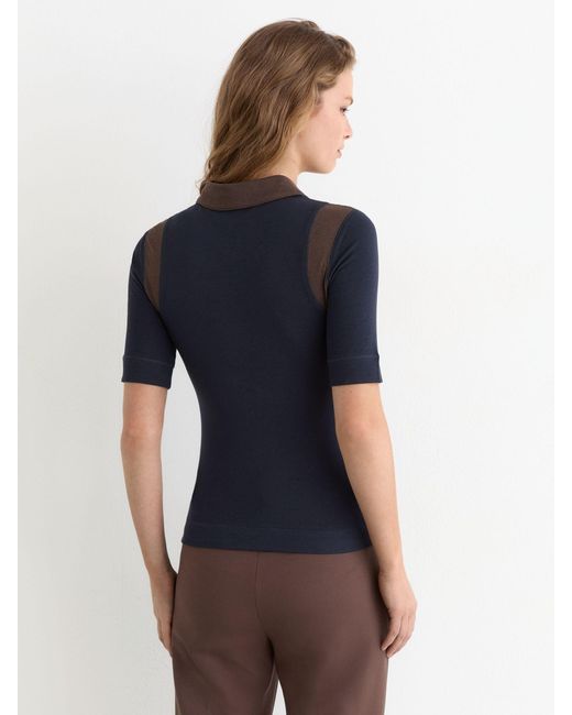 Reiss Blue Chocolate Colour-Block Half-Button Top With Wool