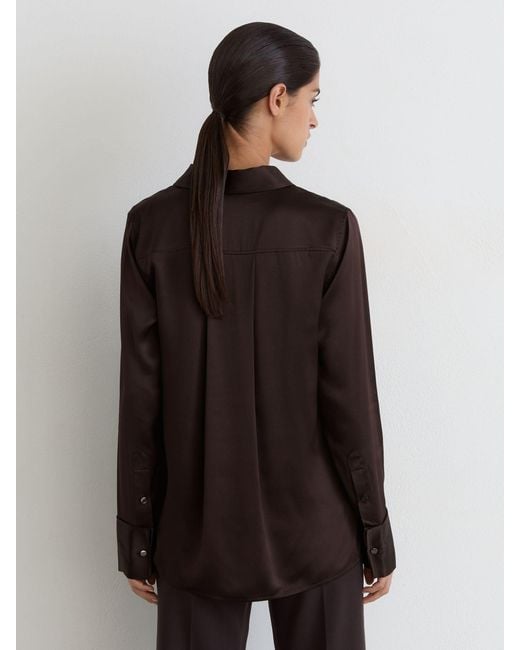 Reiss Black Silk-Satin Concealed-Placket Shirt