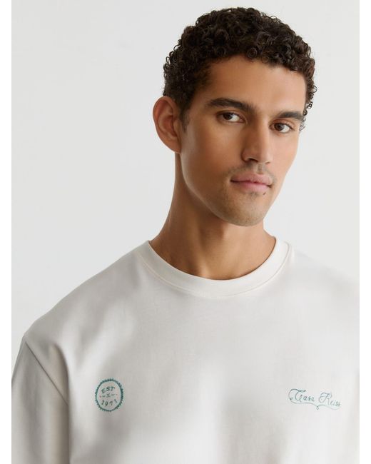 Reiss Suave - White Cotton Motif Long-sleeve Relaxed T-shirt, L for men