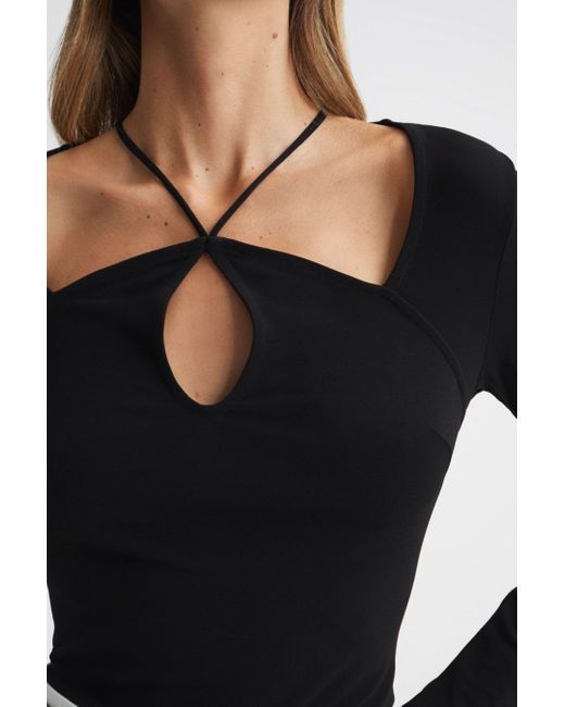 Reiss Sylvie - Black Jersey Cut-out Strappy Top