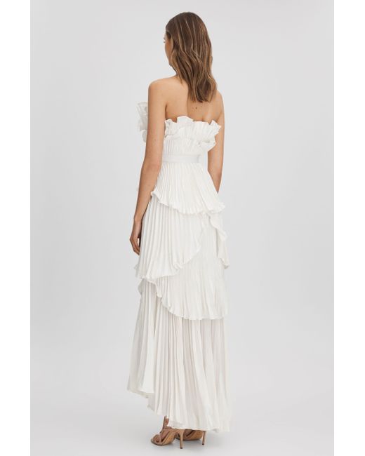 AMUR White Pleated Tiered Maxi Dress