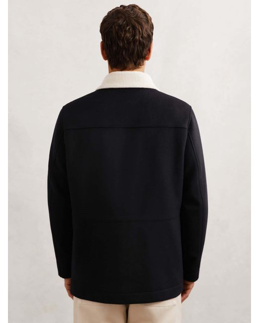 Reiss Black Wool-Blend Cord-Collar Worker Jacket for men