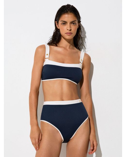 Reiss White Textured Colour-Block Bikini Bottoms