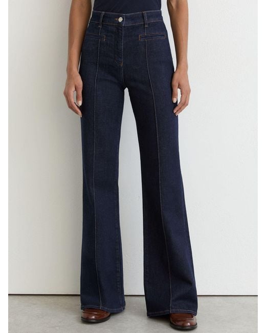 Reiss Claude - Dark Blue Pintuck-detail Flared Jeans, Us 24