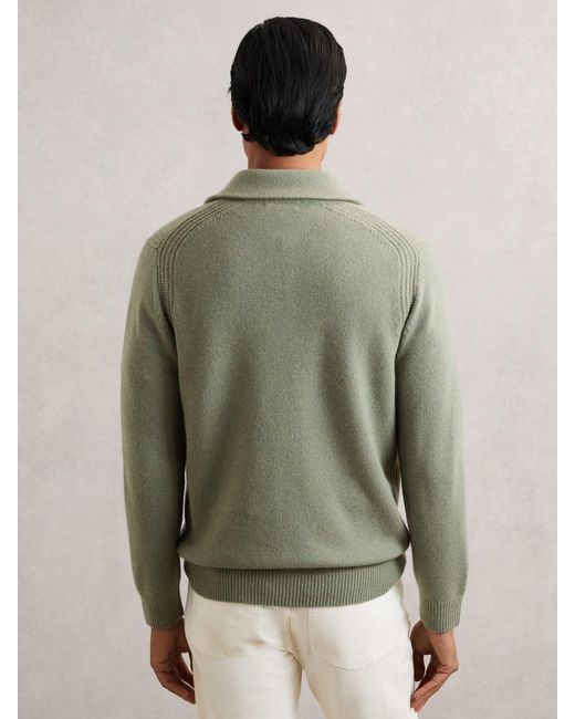 Reiss Green Wool-Blend Polo Jumper With Cashmere for men
