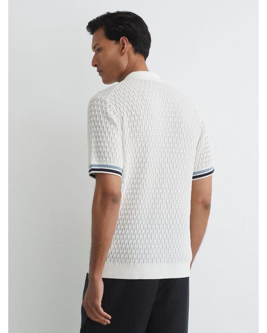 Reiss Bilsby - White Cotton-blend Geometric-knit Tipped Shirt, Xl for men