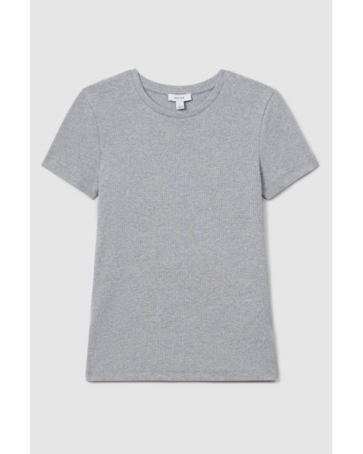 Reiss Gray Victoria - Grey Marl Cotton Blend Scoop Neck T-shirt