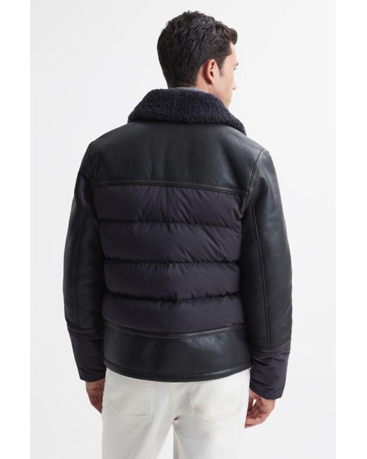 Reiss Gray Bodmin - Grey Leather Quilted Shearling Coat for men