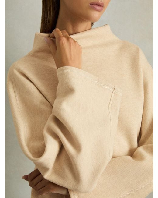 Reiss Natural Amelie - Cream Cotton-blend Jersey Funnel-neck Dress, X-small (us 2)