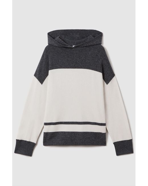 Reiss Natural Alex - Charcoal/ivory Wool Blend Striped Hoodie