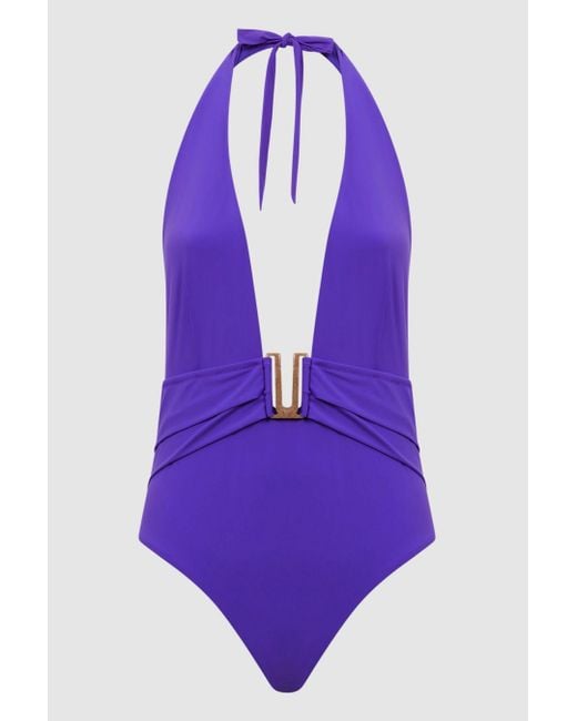 Reiss Isabel - Purple Plunge Neck Swimsuit