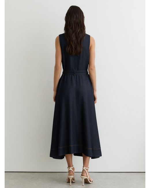 Reiss Remi - Indigo Blue Button-front Belted Denim Midi Dress, Us 2