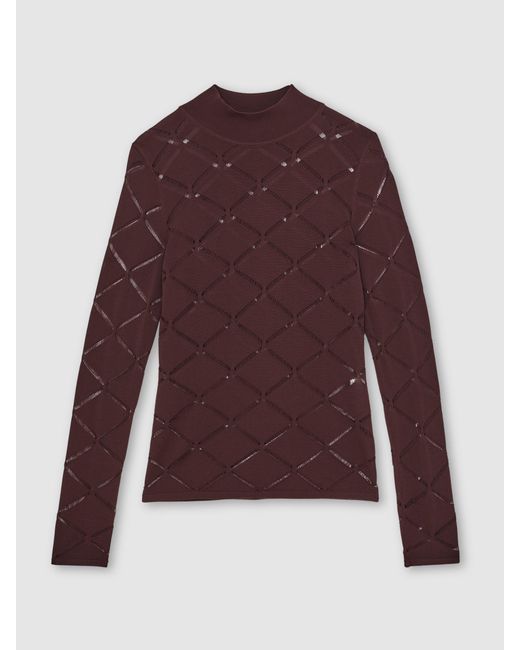 Reiss Brown Laser-Cut Funnel-Neck Knit Top