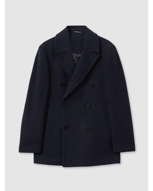 Reiss Blue Wool Blend Double Breasted Peacoat for men