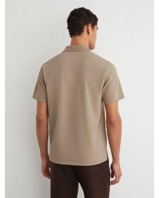 Reiss Brown Textured Open-Collar Polo Shirt for men