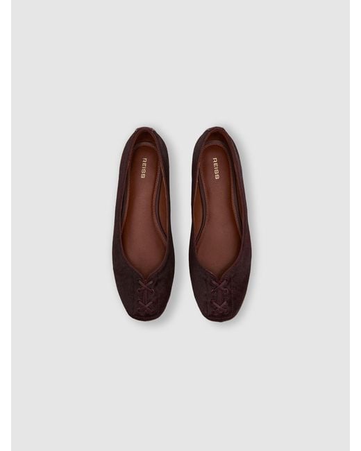 Reiss Blue Pony Hair-Effect Leather Lace-Up Ballet Flats