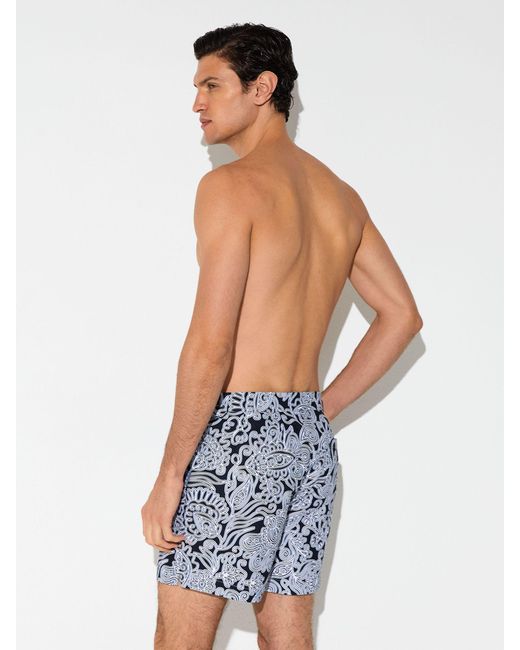 Reiss White Fallow - Navy Paisley-print Side-adjuster Swim Shorts, Xs for men
