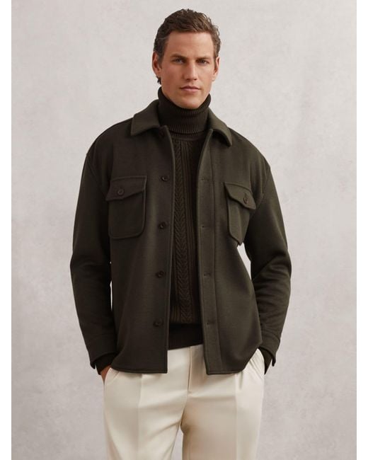 Reiss Brown Wool-Blend Twin-Pocket Overshirt for men