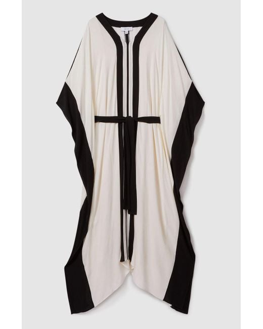 Reiss Natural Emersyn - Cream/black Colourblock Draped Maxi Dress