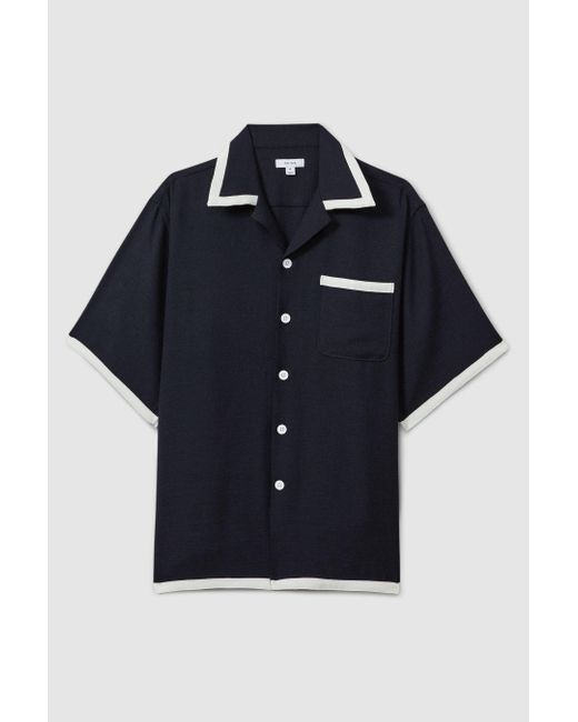 Reiss Multicolor Vita - Navy/ecru Contrast Trim Cuban Collar Shirt for men
