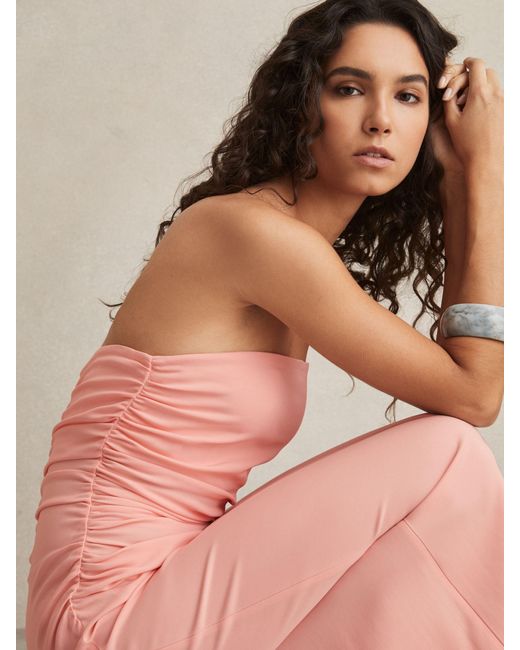 Reiss Pink Ruched Strapless Bodycon Dress