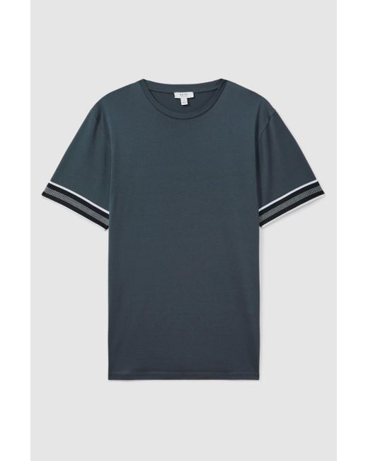 Reiss Dune - Steel Blue Mercerised Cotton Striped T-shirt, M for men