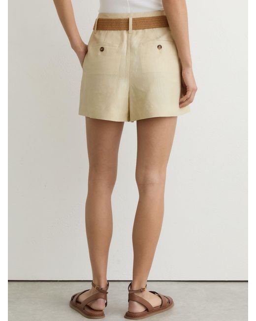 Reiss Natural Matilda - Neutral Jacquard Belted Shorts With Linen, Us 12