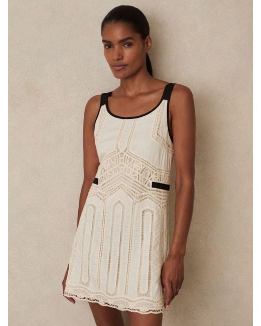 Reiss Natural Cotton Crochet Mini Dress